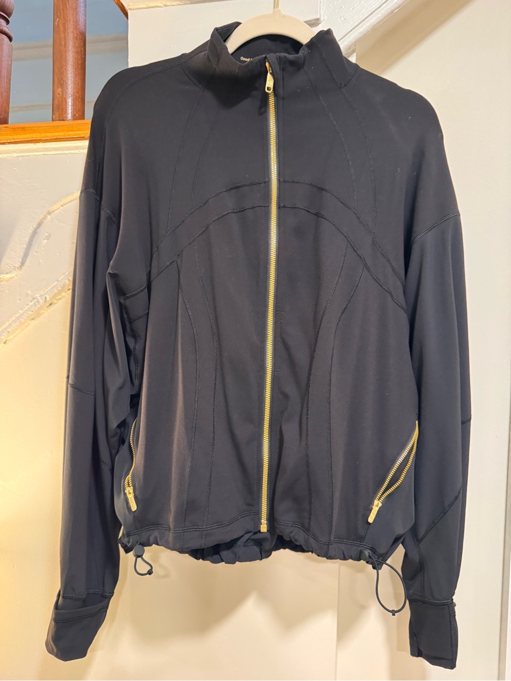 Lululemon Black Women's Zip-Front Jacket with Gold Zippers